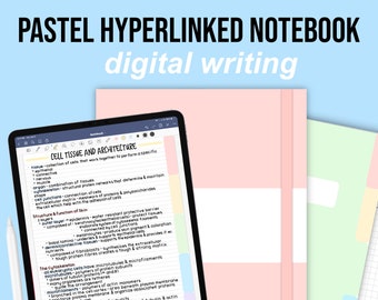 Cuaderno digital hipervinculado de 5 pestañas / Papel forrado y cuadriculado en colores pastel