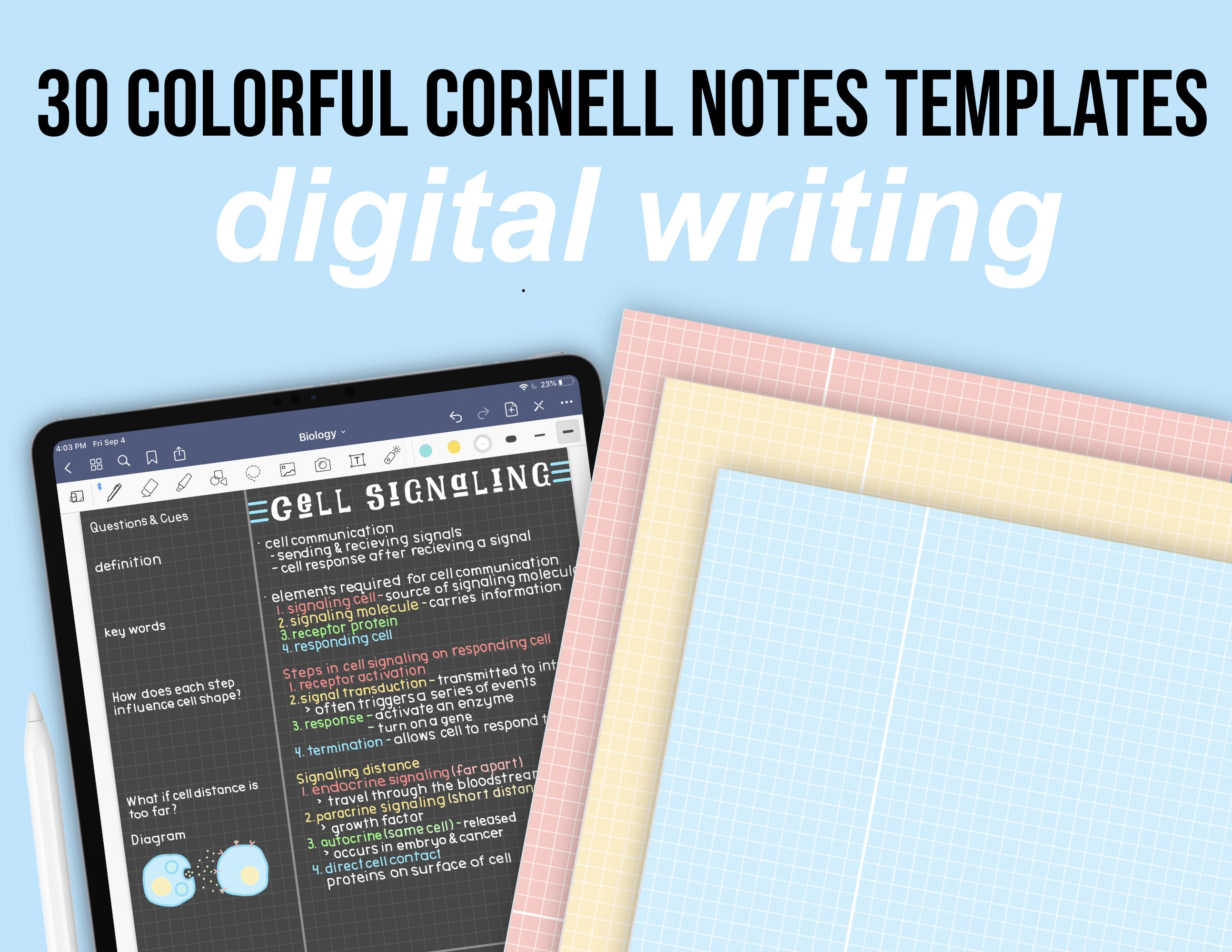30 Colorful Cornell Notes Paper Templates Grid & Lined - Etsy