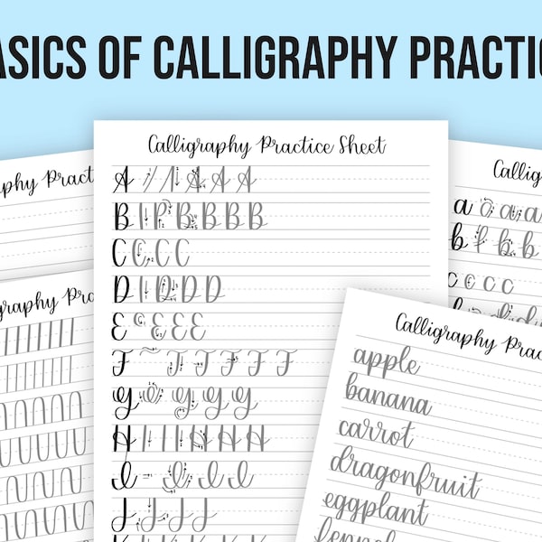 Basics of Calligraphy Practice Sheet Templates | Calligraphy Printable | iPad Procreate Calligraphy