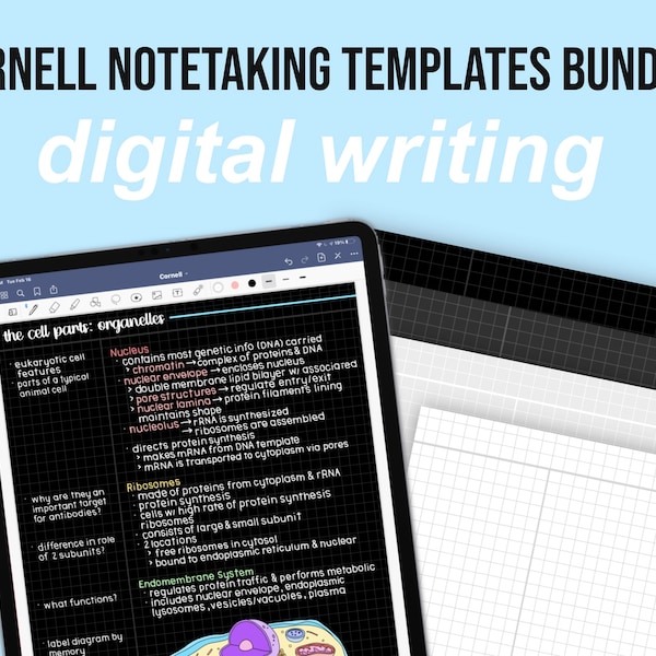 Continuous Cornell Notes Paper Template Sheets | Grid & Lined Digital Writing | iPad Goodnotes Notability Download