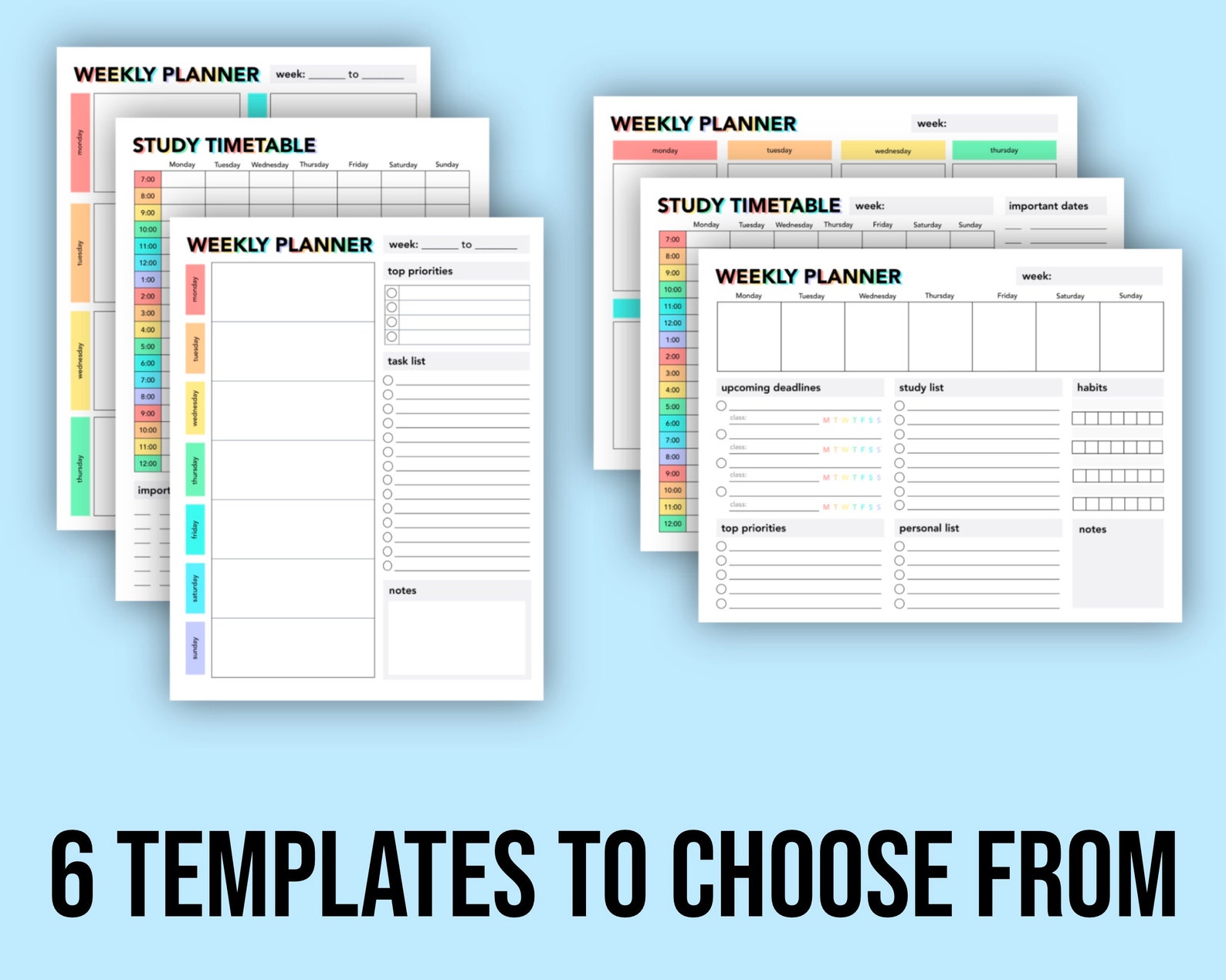 Weekly Planner Bundle | Habit Tracker, Timetable, Deadline, Task List ...