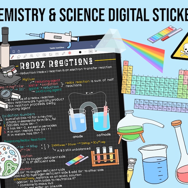 Chemie & Wissenschaft Digitale Aufkleber | Handgezeichnetes iPad GoodNotes, PNG Datei Download | Notizen machen, Planen, Studieren