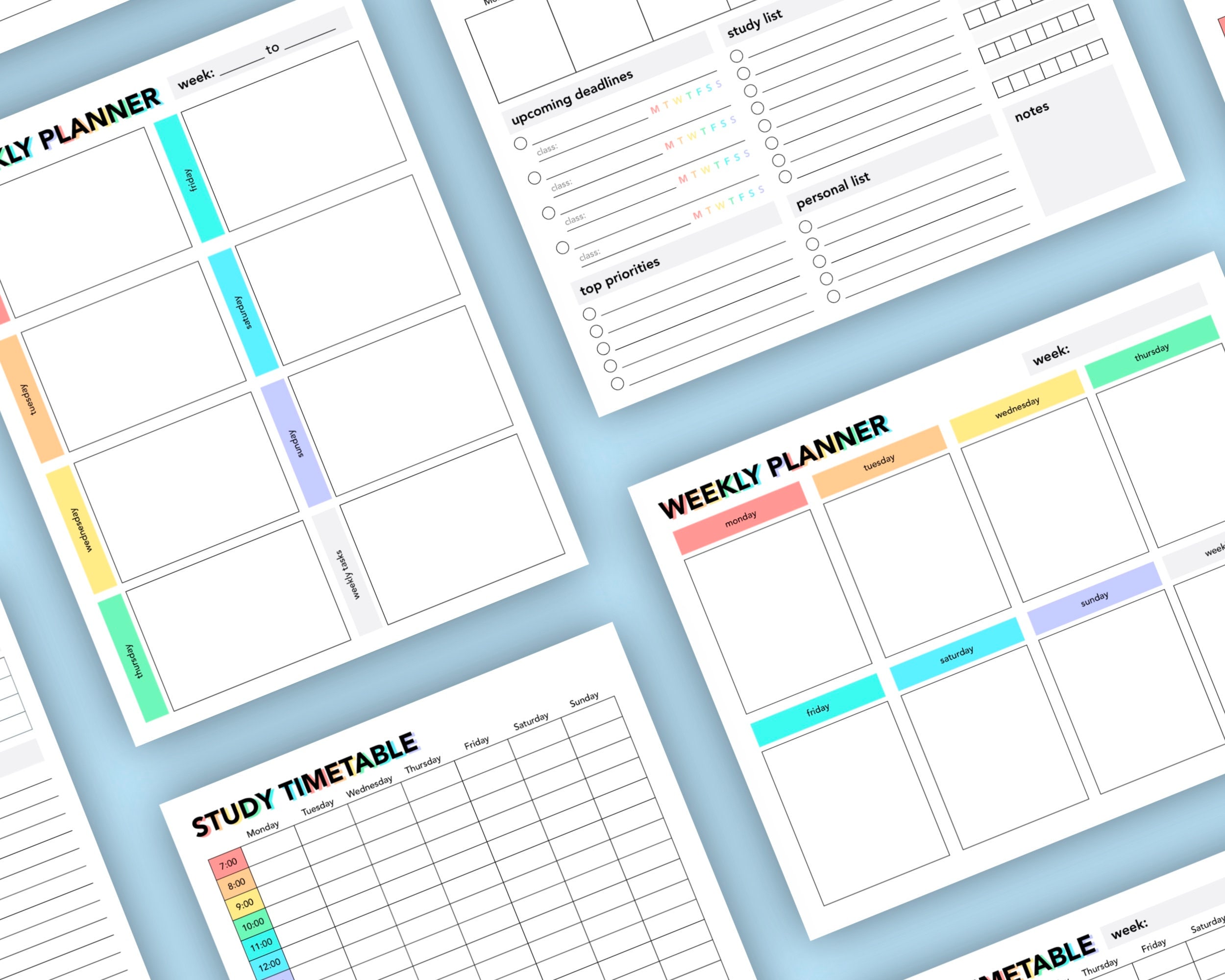 Weekly Planner Bundle | Habit Tracker, Timetable, Deadline, Task List ...