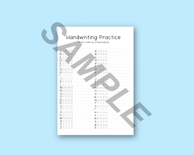 May include: A black and white printable worksheet with dotted lines for handwriting practice. The worksheet includes the alphabet from A to Z in uppercase and lowercase letters.