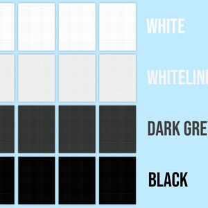 May include: A grid of 12 squares showing different shades of gray. The squares are labeled with the words "WHITE", "WHITELINES", "DARK GREY", and "BLACK".