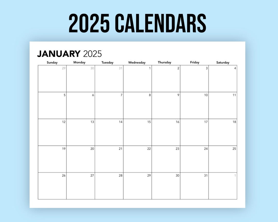 2025 Printable Calendars Letter Size Landscape Monday Sunday