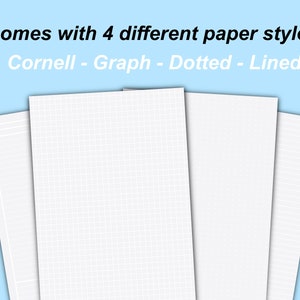 K&ouml;nnte beinhalten: Vier verschiedene Papierstile: Cornell, Graph, Gitter und Linien. Das Papier ist wei&szlig; und hat einen hellblauen Hintergrund.