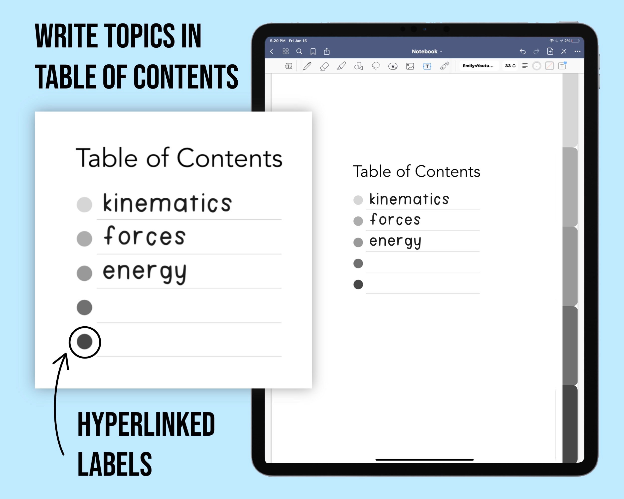 5 Tab Composition Hyperlinked Digital Notebook | Line & Grid - Etsy
