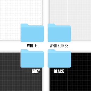 May include: Four folder icons with different backgrounds. The top left icon has a white background, the top right icon has a white background with grey lines, the bottom left icon has a grey background, and the bottom right icon has a black background. All icons are light blue.