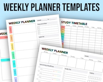 Weekly Planner Bundle | Habit Tracker, Timetable, Deadline, Task List Template | PDF Digital Download