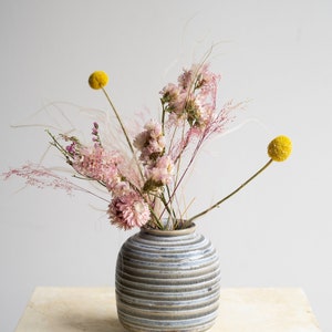 Pink Dried Flower Arrangement with Streak Ceramic Vase image 1