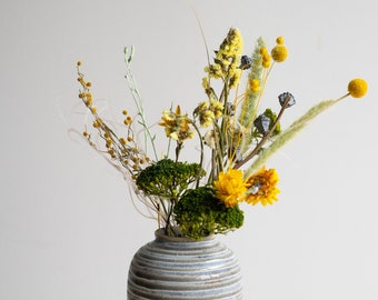 Yellow Dried Flower Arrangement with Streak Ceramic Vase