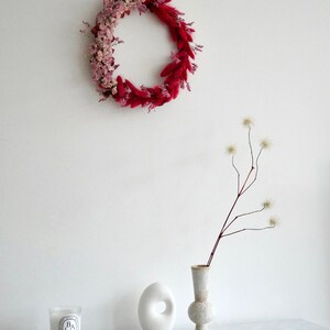 Spring Pink & Red Flower Wreath, Bunny tail grass, Statice, Limonium, Pink Dried Flowers, Wreath, Gift image 2