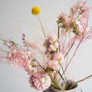 Pink Dried Flower Arrangement with Streak Ceramic Vase image 2