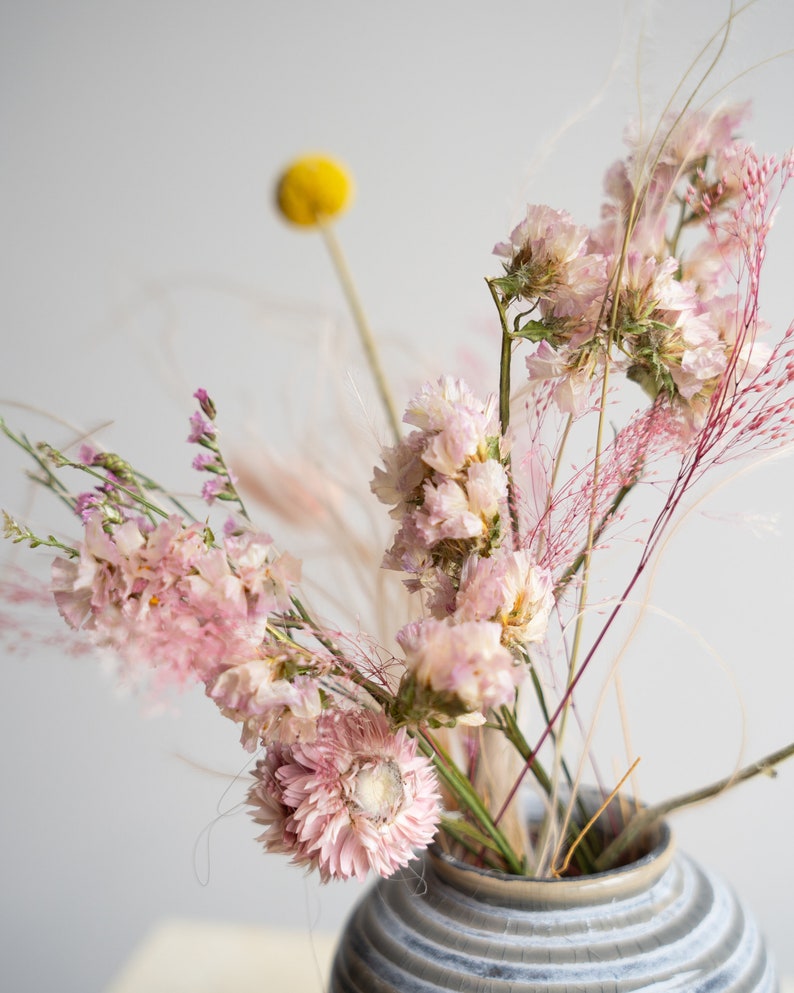 Pink Dried Flower Arrangement with Streak Ceramic Vase image 2