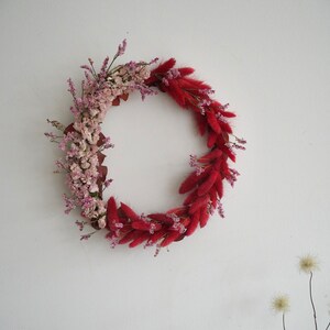 Spring Pink & Red Flower Wreath, Bunny tail grass, Statice, Limonium, Pink Dried Flowers, Wreath, Gift image 4