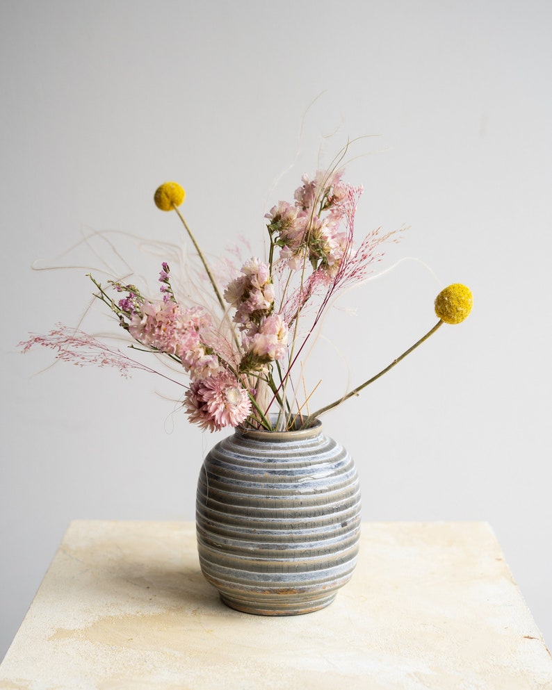 Pink Dried Flower Arrangement with Streak Ceramic Vase image 1