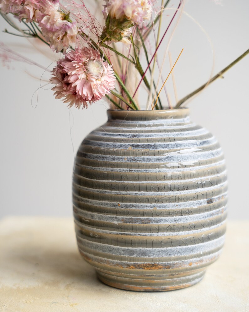 Pink Dried Flower Arrangement with Streak Ceramic Vase image 3