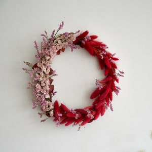 Spring Pink & Red Flower Wreath, Bunny tail grass, Statice, Limonium, Pink Dried Flowers, Wreath, Gift image 3