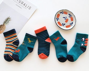 Boy Socks | Infant Socks | Toddler Socks | Dinosaurs Socks | Christmas gift Socks | Striped Socks |Cute Socks, 5 Pairs, no gift package