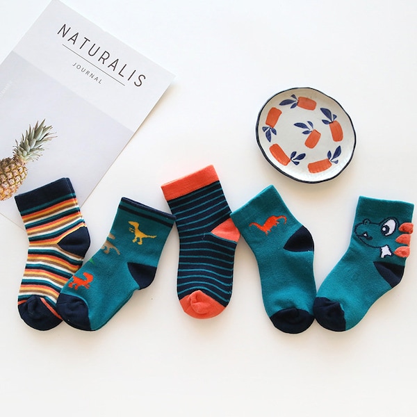 Boy Socks | Infant Socks | Toddler Socks | Dinosaurs Socks | Christmas gift Socks | Striped Socks |Cute Socks, 5 Pairs, no gift package