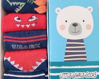 Boy Socks | Infant Socks | Toddler Socks | Shark Socks | Christmas gift Socks | Striped Socks |Cute Socks, 5 Pairs, gift package