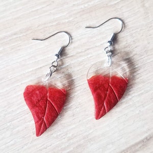 Redish Copper Leaf Earrings, Statement Dangle Earrings, Red Brown Resin Earrings, Leaf Earrings, Resin Leaf Earrings, Leaf Shaped, Gift