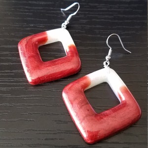 Redish Copper Dangle Earrings, Copper Square Resin Earrings, Square Statement Earrings, Cute Big Redish Earrings, Large Earrings