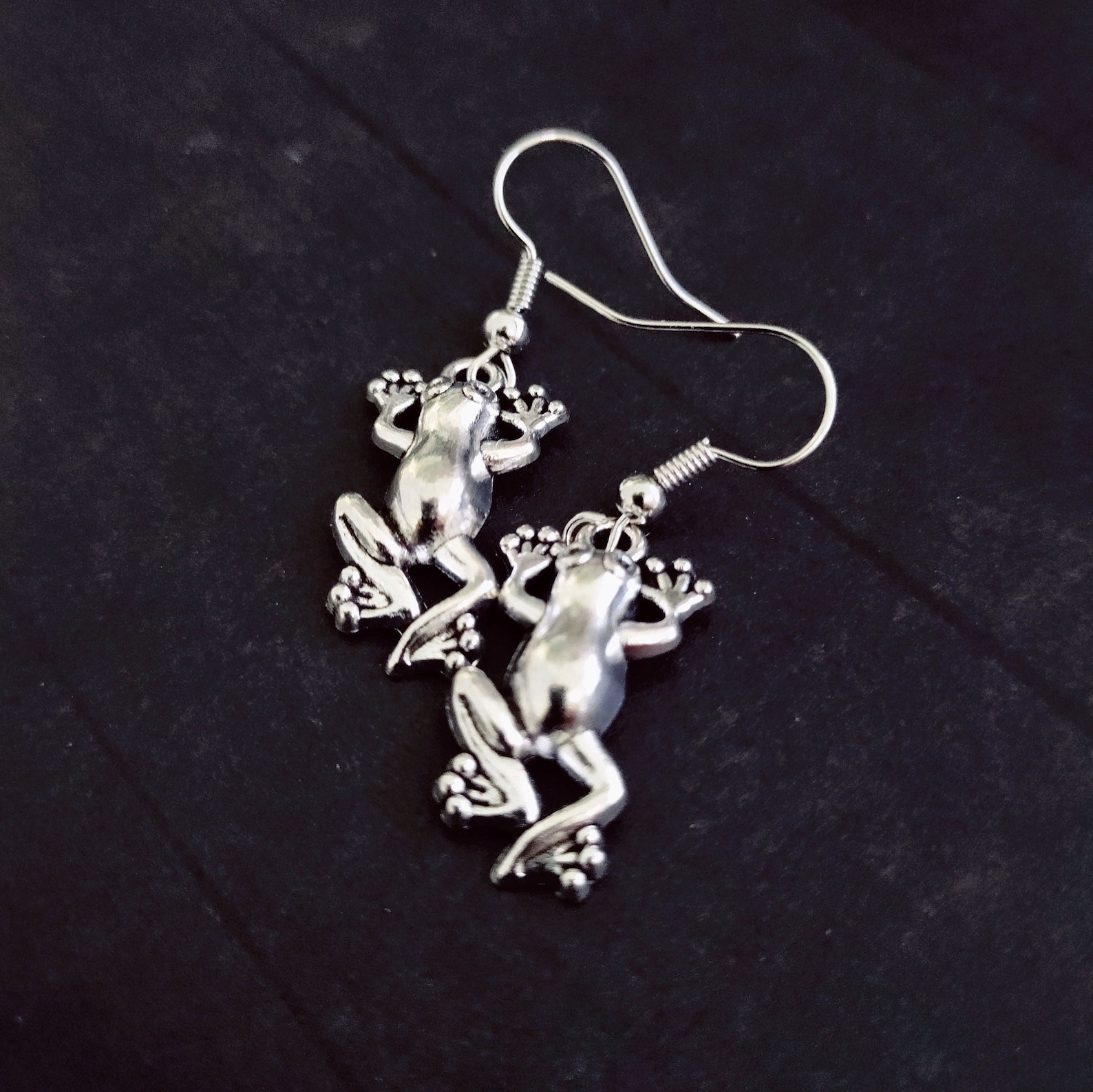 Frog Dangling Silver Earrings, Cute Frog Dangle Earrings, Silver Frog ...