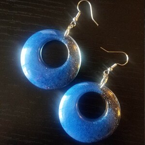 Large Blue Statement Earrings, Shimmering Blue & Glitter Earrings, Round Resin Dangle, Big Blue Resin Earrings, Blue Boho Earrings, Gift