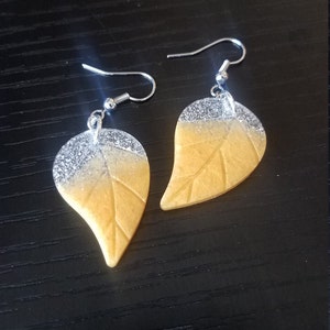 Gold Leaf Earrings, Glitter Resin Earrings, Statement Earrings, Leaf Earrings, Gold Resin Leaf Earrings, Gold Colored Earrings