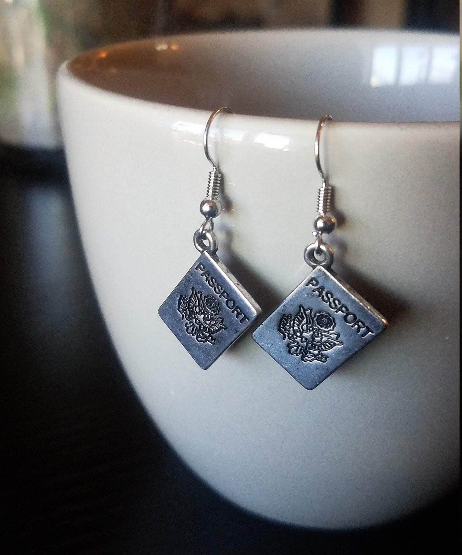 Small Silver Passport Earrings Travel Dangle Earrings Pilot Etsy