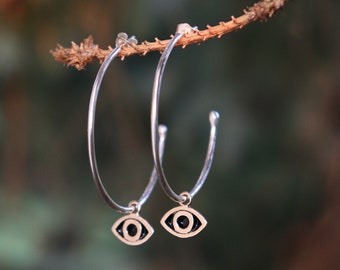 Large Eye of Protection Hoops - evil eye earrings