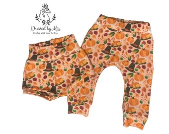 Toddler Thanksgiving Bummies and Joggers, Kids Turkey Leggings, Kids Fall Shorts and Sweats, Toddler Pumpkin Bummies and Leggings, Bloomers