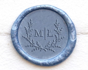 Personalized Initial with Leaves Wreath Wax Seal Stamp Custom Seal Stamp Invitation Wax Seals Wedding Wax Stamp Kit Initial Wax Seal