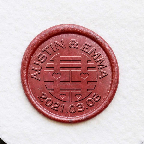 Personalized Chinese Double Happiness Wedding Wax seal stamp with leaf laurel ,Custom wax Seal Kit,Wedding Invitation Seal Stamp