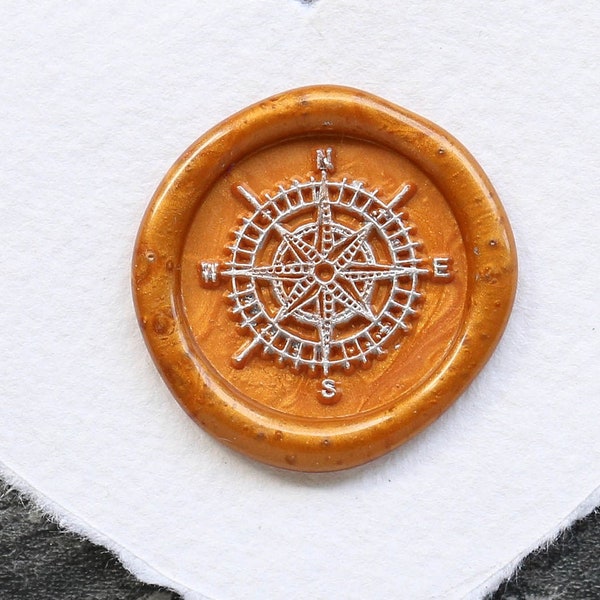 Tampon de cire boussole étoile, kit de sceau de cire de branche de feuille personnalisé, tampon de cire de mariage, tampon de cire à cacheter