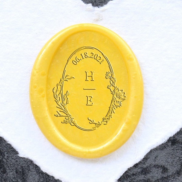 Personalisierte Hochzeits-Wachssiegelstempel mit Blattlorbeer, ovale Form benutzerdefinierte Wachssiegelset, Hochzeitseinladung Siegel Stamp.initials Wachssiegelset