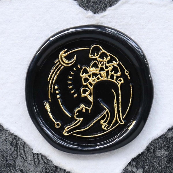 Atamp de cachet de cire de champignon de chat de lune, kit de cachet de cire personnalisé, timbre de cire de champignon, timbre de cire à cacheter