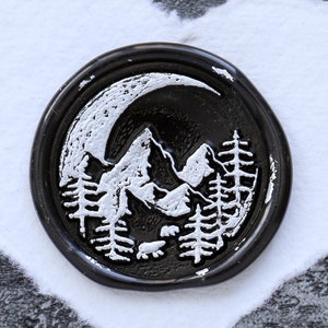 Sigillo di ceralacca Moon Night Forest Mountain Cera, kit sigillo di cera personalizzato, timbro di cera, timbro di ceralacca