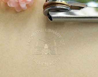 Custom from the library Embosser Stamp, flower embosser stamp,Custom floral book embosser,Custom Embosser Stamp,teacher gift idea