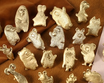Woodland animals brass cabinet knobs, solid brass animals handles,Engraved cupboard knob, bear goat bunny pig cat nursery knob, gorilla knob