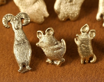Woodland animals brass cabinet knobs, solid brass animals handles, cupboard knob, bear goat bunny pig cat nursery knob, gorilla knob
