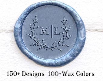 Personalized Wedding Wax seal stamp with leaf laurel ,Custom wax Seal Kit,Wedding Invitation Seal Stamp.initials wax seal kit