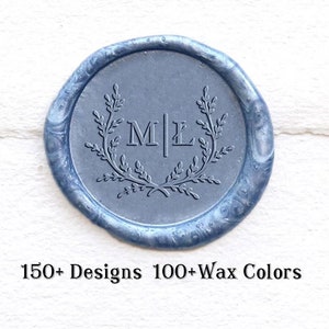 Personalized Wedding Wax seal stamp with leaf laurel ,Custom wax Seal Kit,Wedding Invitation Seal Stamp.initials wax seal kit