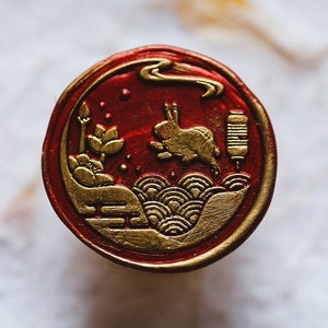 Cera de vedação de cera Lotus Pond Rabbit, kit de vedação de cera personalizado, carimbo de cera, carimbo de cera de vedação