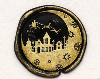 Christmas moon house wax seal atamp, Custom wax Seal Kit, kitty wax stamp, sealing wax stamp