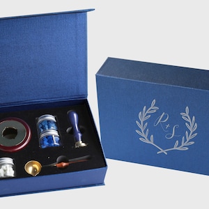 Premium blauer Wachssiegel-Set für Herdboxen, Wachssiegel-Stempel, Hochzeitseinladungs-Siegelstempel, Wachssiegel-Kit