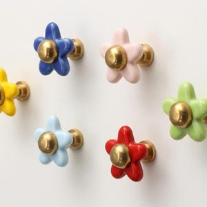 Colorful Ceramic Flower Coat Hooks,  Floral  Brass Coat Hooks, Boho Home Decor, Colorful Cabinet Hooks,Wall Hooks