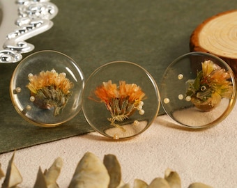 Resin flower drawer knob, dried flower transparent round cabinet knob, unique knob, decorative flower cupboard knob,flower brass knob